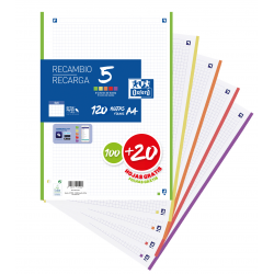 OXFORD SCHOOL A4 Recambio Paquete con 5 colores de banda VIVOS 5x5 Promoción 100+20 Hojas SCRIBZEE