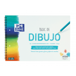 OXFORD DIBUJO ESCOLAR Bloc Espiral Dibujo A4+ Tapa Blanda/Contratapa rígida 20 Hojas 130gr Liso con 2 Taladros