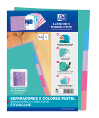 OXFORD STRONGLINE A4 Separadores 5 posiciones colores pastel 4 taladros cartulina 200 gr