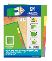 OXFORD STRONGLINE A4 Separadores 5 posiciones colores pastel 4 taladros cartulina 200 gr