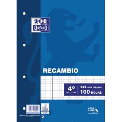 OXFORD SCHOOL CLASSIC 4º Recambio paquete 4x4 con margen 100 Hojas