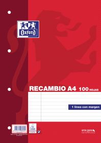 OXFORD SCHOOL CLASSIC A4 Recambio paquete 1 Línea con margen 100 Hojas Rojo
