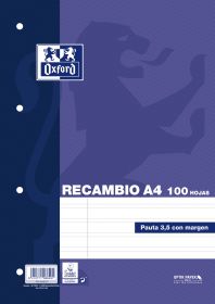 OXFORD SCHOOL CLASSIC A4 Recambio paquete Pauta 3,5 con margen 100 Hojas