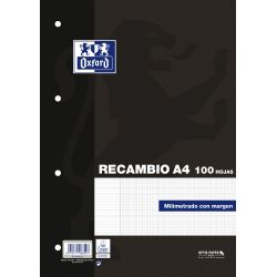 OXFORD SCHOOL CLASSIC A4 Recambio paquete Milimetrado con margen 100 Hojas 