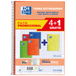 OXFORD SCHOOL CLASSIC WRITE&ERASE PACK 4+1 Fº Cuaderno Espiral Tapa Extradura Milimetrado con margen 80 Hojas COLORES VIVOS