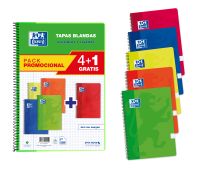 OXFORD SCHOOL CLASSIC PACK 4+1 Cuaderno Espiral Fº Tapa Blanda 4X4 con margen 80 Hojas COLORES VIVOS