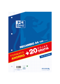 OXFORD SCHOOL CLASSIC A4 Recambio paquete 4x4 con margen 100 Hojas + 20 Hojas gratis
