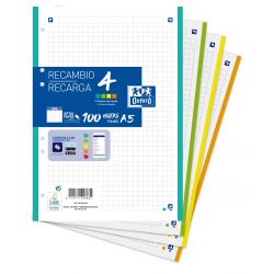 OXFORD SCHOOL A5 Recambio Paquete con 4 colores de banda 5x5 100 Hojas SCRIBZEE