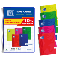 OXFORD SCHOOL CLASSIC PACK 5 Cuadernos Espiral Fº Tapa de Plástico 4x4 con margen 80 Hojas Promoción 10% COLORES VIVOS
