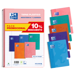 OXFORD SCHOOL CLASSIC PACK 5 Cuadernos Espiral Fº Tapa de Plástico 4x4 con margen 80 Hojas Promoción 10% COLORES TENDENCIA