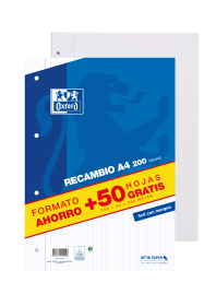 OXFORD SCHOOL CLASSIC A4 Recambio paquete 4x4 con margen 200 Hojas + 50 Hojas gratis