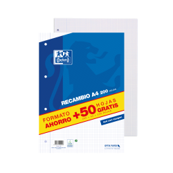 OXFORD SCHOOL CLASSIC A4 Recambio paquete 4x4 con margen 200 Hojas + 50 Hojas gratis