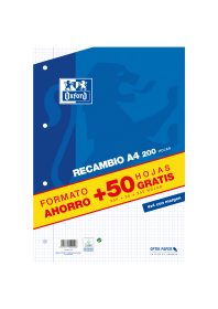 OXFORD SCHOOL CLASSIC A4 Recambio paquete 4x4 con margen 200 Hojas + 50 Hojas gratis