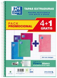 OXFORD SCHOOL CLASSIC WRITE&ERASE PACK 4+1 Fº Cuaderno Espiral Tapa Extradura 4X4 con margen 80 Hojas COLORES TENDENCIA