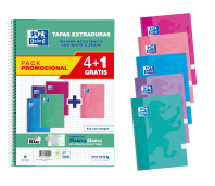 OXFORD SCHOOL CLASSIC WRITE&ERASE PACK 4+1 Fº Cuaderno Espiral Tapa Extradura 4X4 con margen 80 Hojas COLORES TENDENCIA