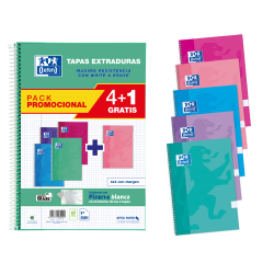 OXFORD SCHOOL CLASSIC WRITE&ERASE PACK 4+1 Fº Cuaderno Espiral Tapa Extradura 4X4 con margen 80 Hojas COLORES TENDENCIA