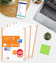 OXFORD SCHOOL A4 Recambio Paquete con 1 color de banda NARANJA 5x5 Promoción 100+20 Hojas SCRIBZEE