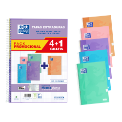 OXFORD SCHOOL CLASSIC WRITE&ERASE PACK 4+1 Fº Cuaderno Espiral Tapa Extradura 4X4 con margen 80 Hojas COLORES PASTEL