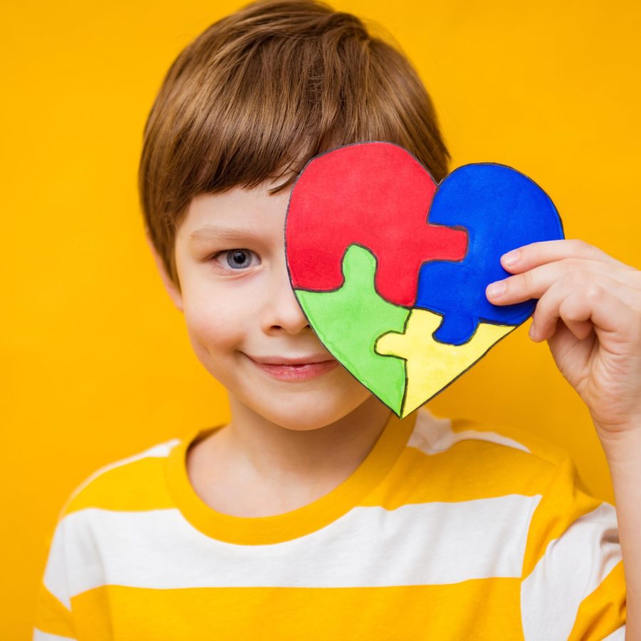 Kid,Boy,Hands,Holding,Puzzle,Heart,,Child,Mental,Health,Concept,