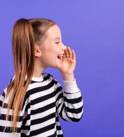 Photo,Of,Positive,Excited,Little,Child,Dressed,Striped,Pullover,Telling